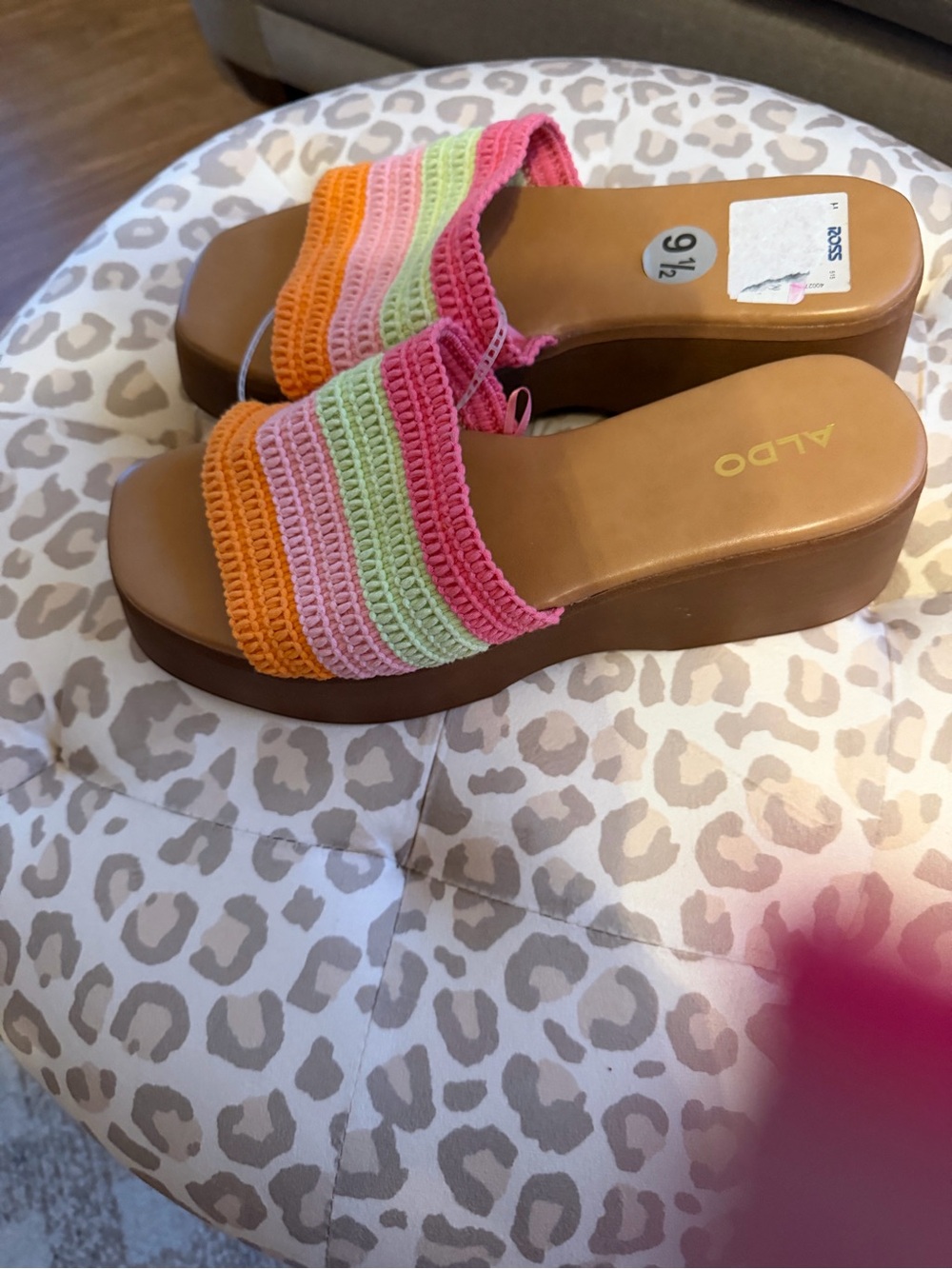 Aldo Multicolor Crochet Slide Mules in Pink, Green, Orange - Picture 5 of 8